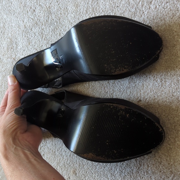Kelly & Katie Black Satin Peep-Toe Slingback Heels, Sz 8 - Picture 8 of 9